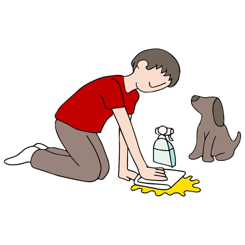 An image of a man cleaning his dog's mess.